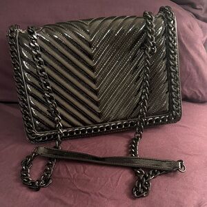 Aldo Glossy Black Chevron Crossbody Bag